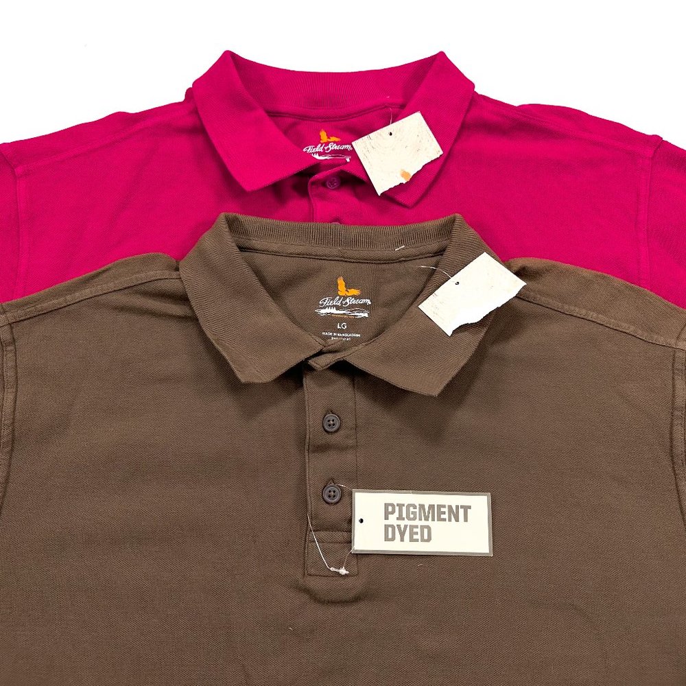 LOT OF 2 Field & Stream L Men's Short Sleeve Pigment Dyed Polo Shirts NEW NWT
